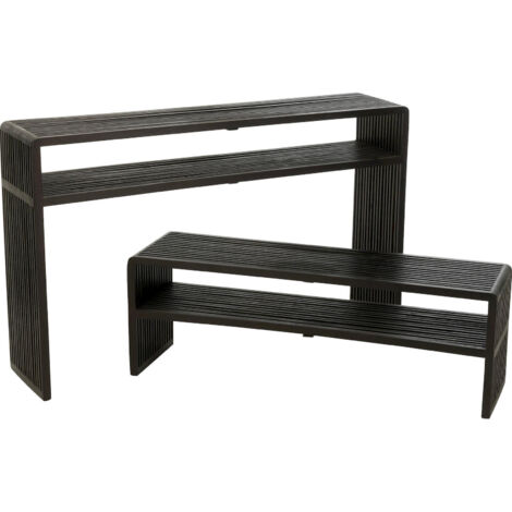 Console en bois noir avec étagère design teck recyclé - Noir effet bois recyclé