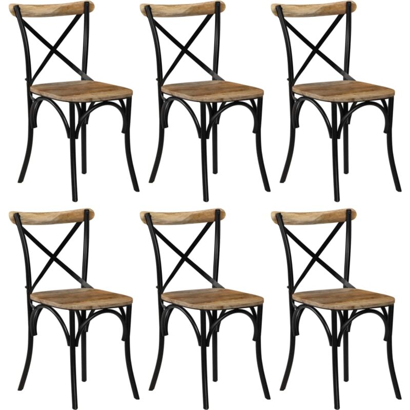 Vidaxl - Chaises à dossier croisé lot de 6 noir bois de manguier massif