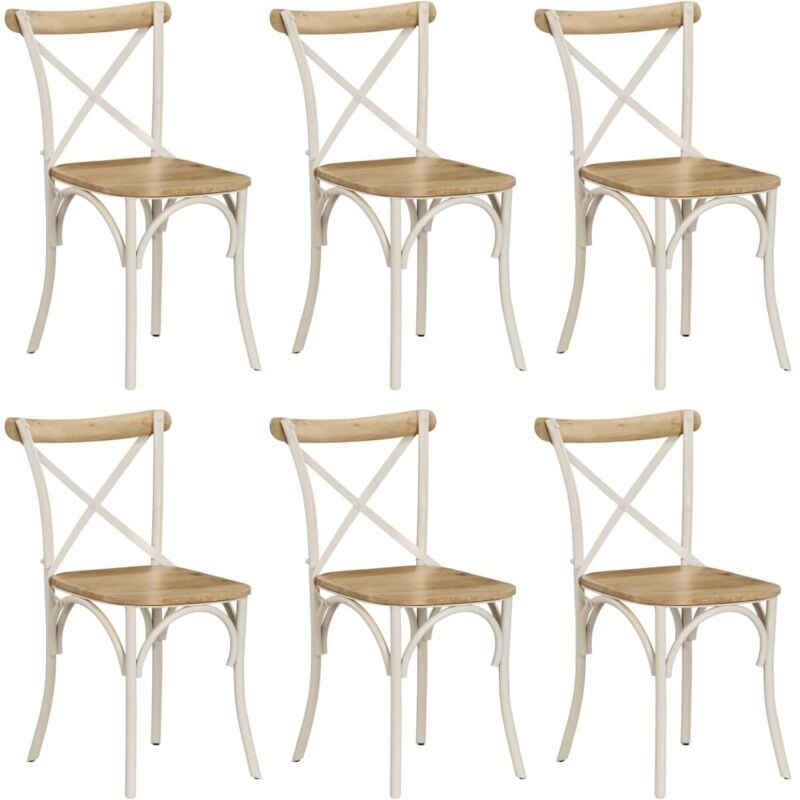 Vidaxl - Chaises à dossier croisé lot de 6 blanc bois de manguier massif