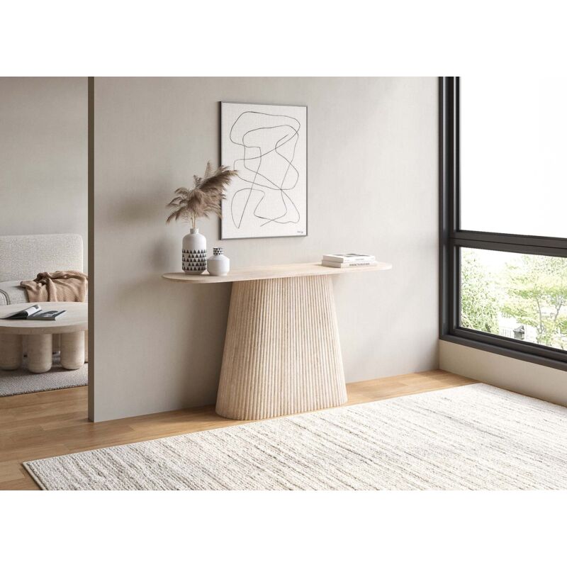 Deco In Paris – Console en marbre composite beige – Plateau allongé lumineux – Pied large strié pour stabilité – Design moderne intemporel Deco In Paris – Console en marbre composite beige – Plateau allongé lumineux – Pied large strié pour stabilité – Design moderne intemporel
