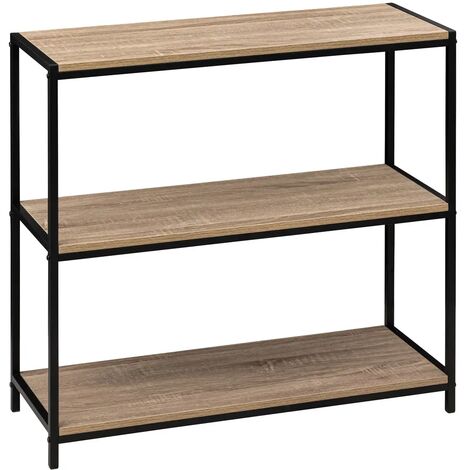 Console en MDF chêne et métal noir - Longueur 80 x Hauteur 30 x Profondeur 80 cm