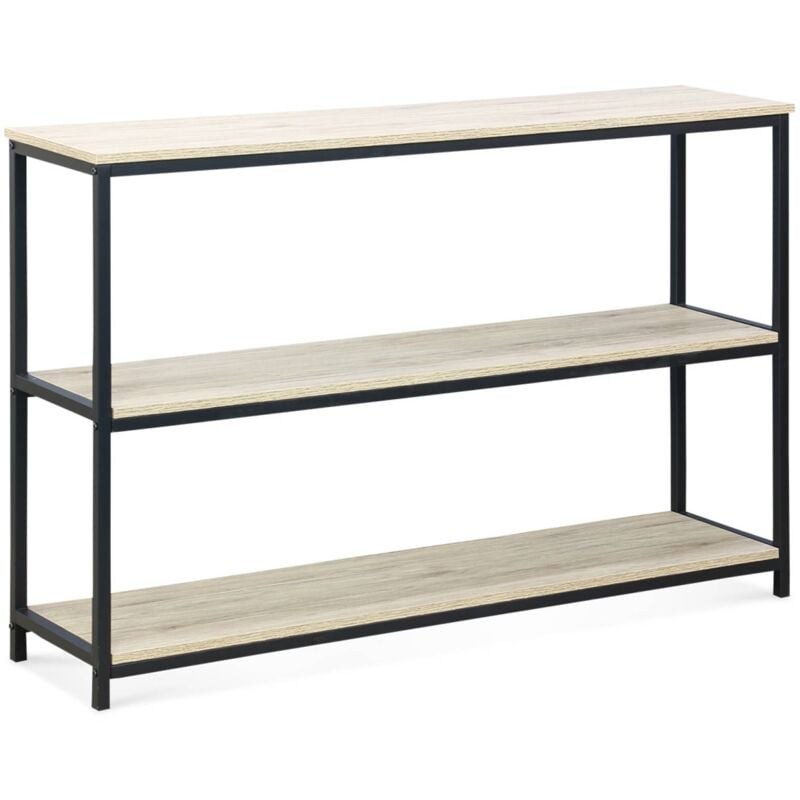 Sweeek - tagère en métal noir et décor bois - Loft - bibliothèque 3 niveaux. 120x30x80cm