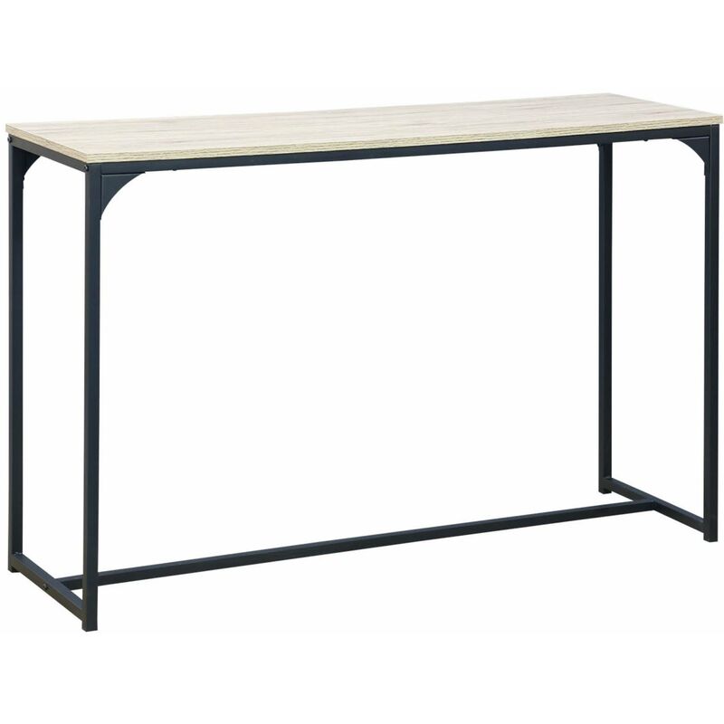 Console en métal noir et décor bois. 120x39x79cm - Loft - table d'appoint avec 1 barre de renfort