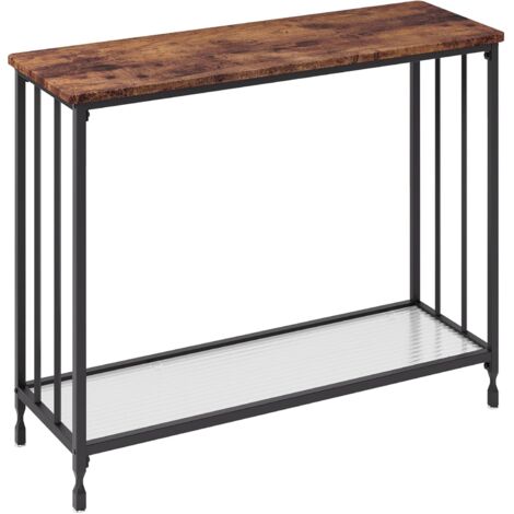 Console Entree,Meuble DE Rangement, Console D'ENTREE-Marron 85X30X81cm,Table Console, Table d'Entrée Industrielle à 2 Niveaux- avec éTagèRe en Verre 85X31X80cm