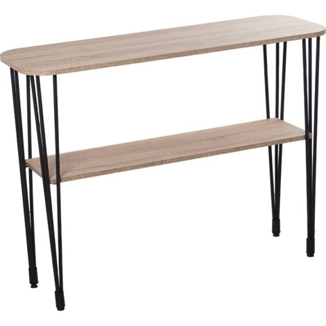 Console épurée en bois avec pieds métalliques noirs - Bois clair avec touches métal noir