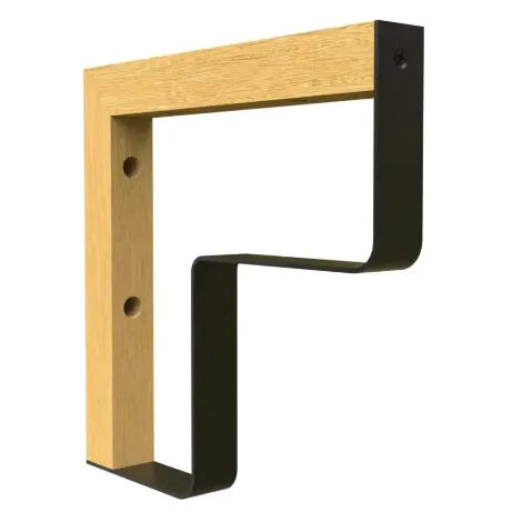 Console équerre à visser MIX E en hêtre brut/acier noir, 202x202mm.