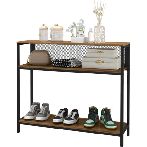 Console/étagère d'entrée, style industriel, 100 cm x 29,5 cm x 90 cm, marron et noir