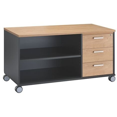 Console Exprim 3 tiroirs décor chêne clair - corps anthracite - Maxiburo