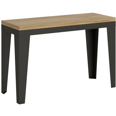 Console extensible 120×45 ouvert 120×90 ou 200x90 bois clair et pieds métal anthracite Klamer