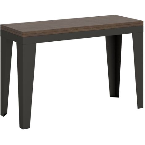 Console extensible 120×45 ouvert 120×90 ou 200x90 bois foncé et pieds métal anthracite Klamer