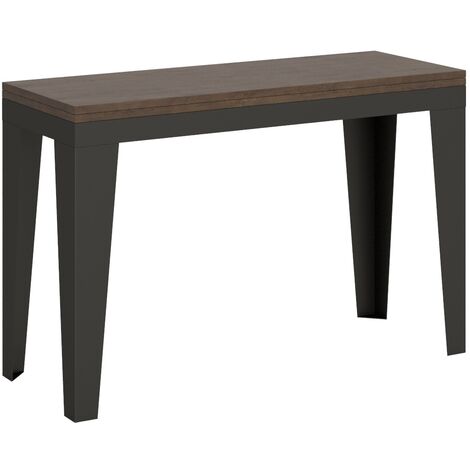 Console extensible 120×45 ouvert 120×90cm bois foncé et pieds métal anthracite Klamer