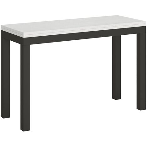 Console extensible 120cm ouvert 120×90cm bois blanc et pieds métal anthracite Evy