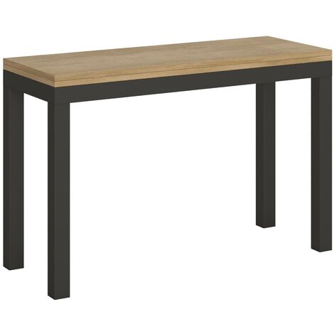 Console extensible 120cm ouvert 120×90cm bois clair et pieds métal anthracite Evy