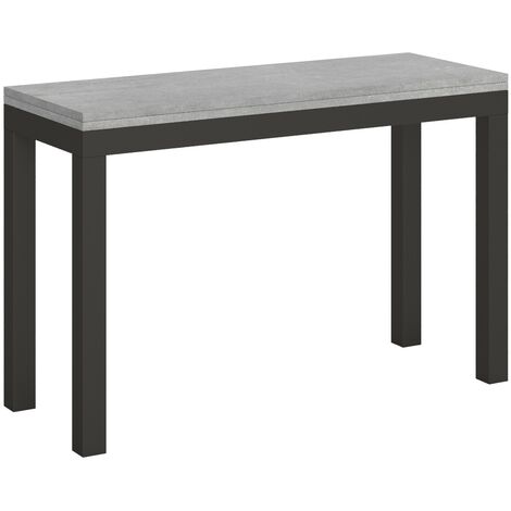 Console extensible 120cm ouvert 120×90cm bois gris ciment et pieds métal anthracite Evy