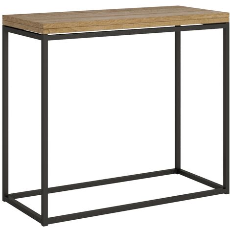 Console extensible 4 places bois clair et pieds fins métal anthracite 45 à 90 cm Noro