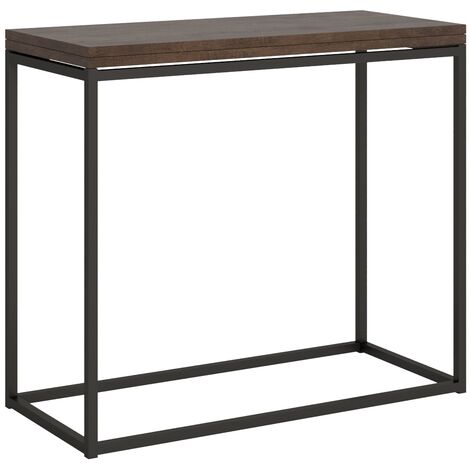 Console extensible 4 places bois marron et pieds fins métal anthracite 45 à 90 cm Noro