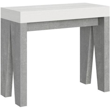 Console extensible 90x40/196 cm Naxy Mix Small Plateau Frêne Blanc Structure ciment
