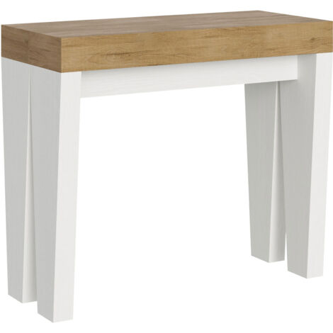 Console extensible 90x40/300 cm Plateau Chêne Spimbo Mix Nature Structure Frêne Blanc