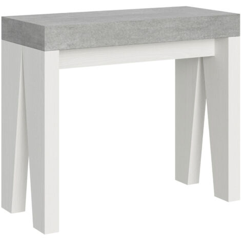 Console extensible 90x40/300 cm Plateau Ciment Naxy Mix Structure Frêne Blanc