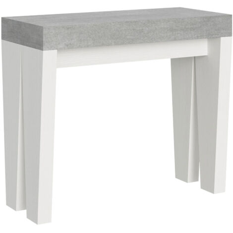 Console extensible 90x40/300 cm Plateau Spimbo Mix Ciment Structure Frêne Blanc