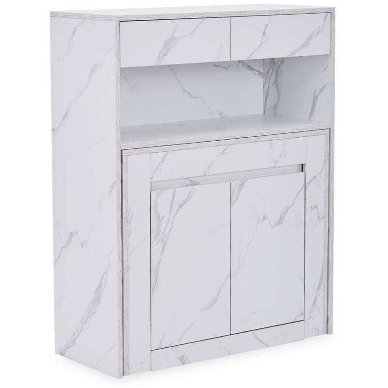 Console extensible avec rangement Fontano Effet marbre blanc