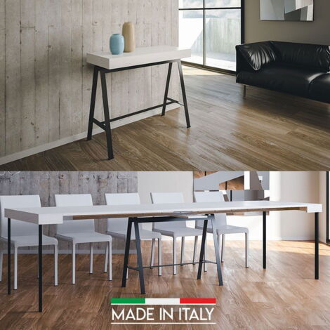 Console extensible blanc et pieds métal anthracite 8 personnes 40 à 196 cm Yanco