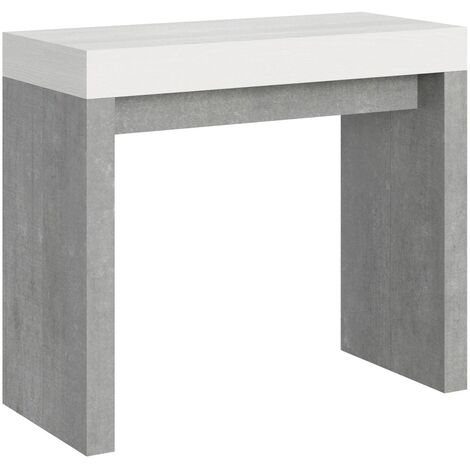 Console extensible blanche et gris béton 40 à 196cm Ribo-Support 4 pieds