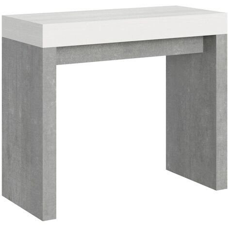 Console extensible blanche et gris béton 40 à 300cm Ribo-Pied et support sur roulettes