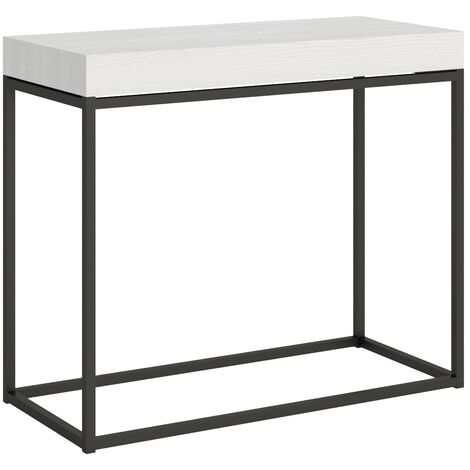 Console extensible blanche et pieds fins métal anthracite 45 à 196cm Noro-3 rallonges fines