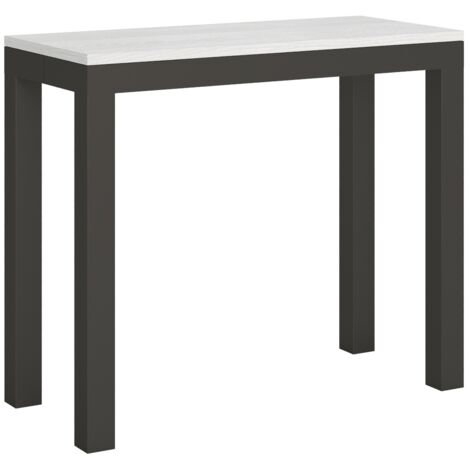 Console extensible blanche et pieds métal anthracite 14 personnes 40 à 300cm Olivia