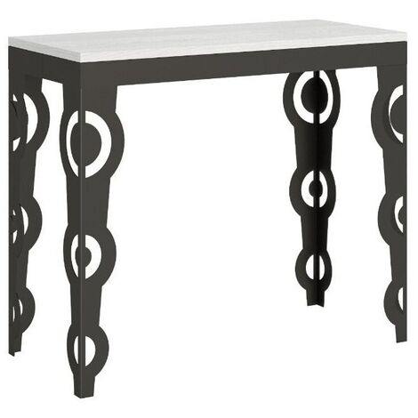 Console extensible blanche et pieds métal anthracite 14 personnes 40 à 300cm Zakary