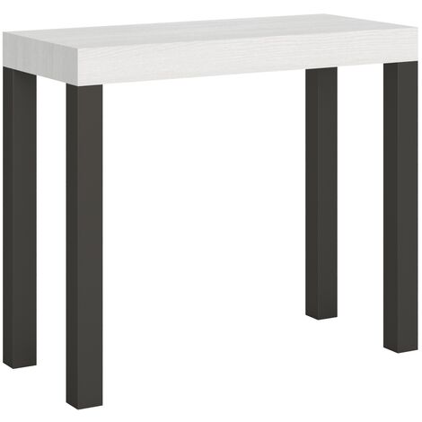 Console extensible blanche et pieds métal gris 8 places 40 à 196cm Karry-Support 4 pieds