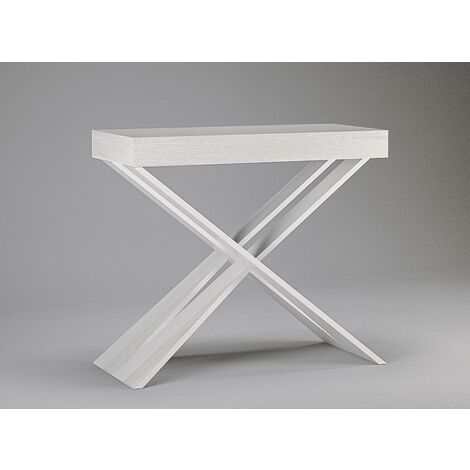 Console extensible bois blanc et pieds croisés métal blanc 40 à 196cm Diair