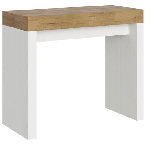 Console extensible bois clair et pieds blanc 40 à 196cm 8 places Ribo-Support 4 pieds