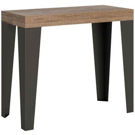 Console extensible bois clair et pieds métal anthracite 14 personnes 40 à 300 cm Flavio
