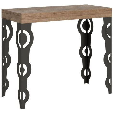 Console extensible bois clair et pieds métal anthracite 14 personnes 40 à 300cm Kazay