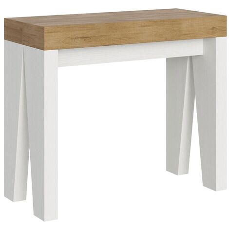 Console extensible bois clair pieds bois blanc 12 personnes 40 à 300cm Naxo-Support 2 pieds
