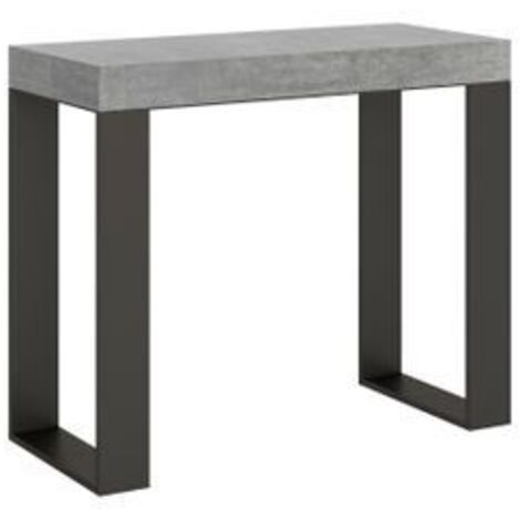 Console extensible bois effet ciment et pieds métal anthracite 40 à 300cm Asis-Support 2 pieds-5 rallonges épaisses