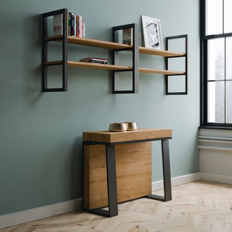 Console extensible bois et acier anthracite Ambra 90x40-288-Naturel