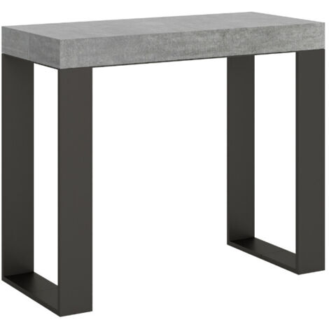 Console extensible bois et acier Tiroz 3 rallonges fines Sur roulettes-Gris ciment-Sur roulettes-3 rallonges fines