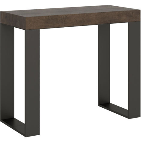 Console extensible bois et acier Tiroz 3 rallonges fines Sur roulettes-Marron-Sur roulettes-3 rallonges fines