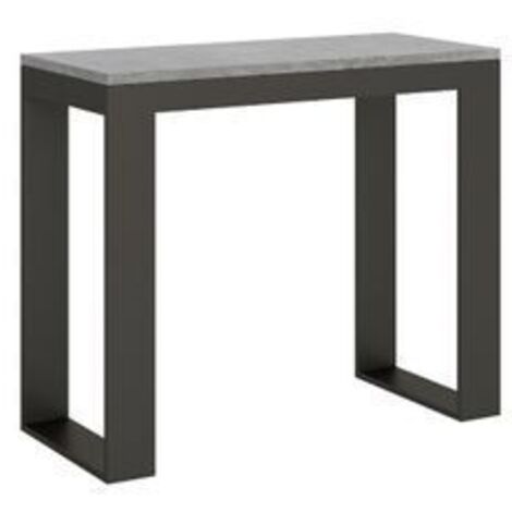 Console extensible bois et acier Tiroz evolution 3 rallonges Sur roulettes-Gris ciment-Sur roulettes-3 rallonges