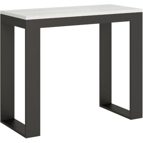 Console extensible bois et acier Tiroz evolution Sur roulettes 5 rallonges-Blanc-Sur roulettes-5 rallonges