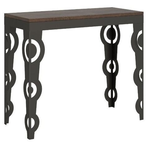 Console extensible bois foncé et pieds métal anthracite 14 personnes 40 à 300cm Zakary