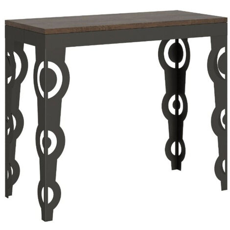 Console extensible bois foncé et pieds métal anthracite 8 personnes 40 à 196cm Kazay