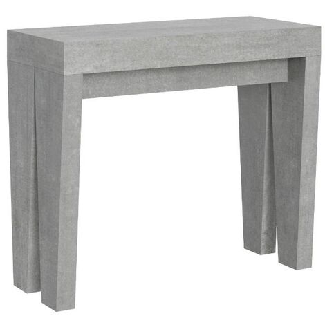 Console extensible bois gris béton 8 personnes 40 à 196cm Sambo-Support 2 pieds