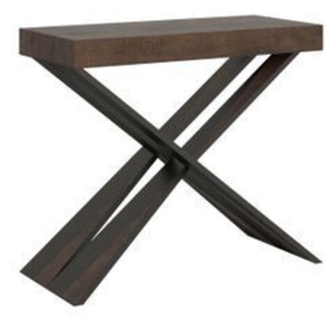 Console extensible bois marron et pieds croisés métal 40 à 196cm Diair-Support 4 pieds-3 rallonges épaisses