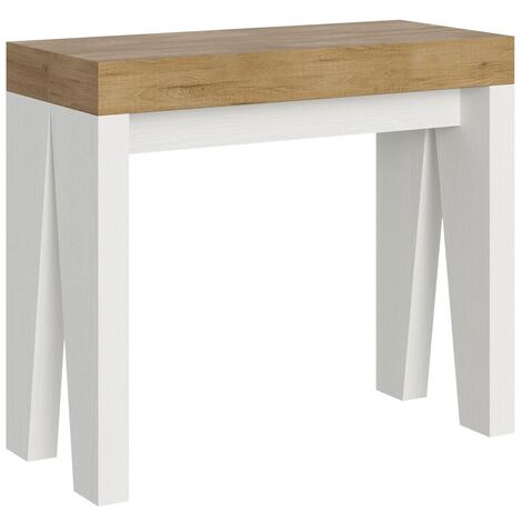 Console extensible bois nature pieds blanc 8 personnes 40 à 196cm Naxo-Support 2 pieds
