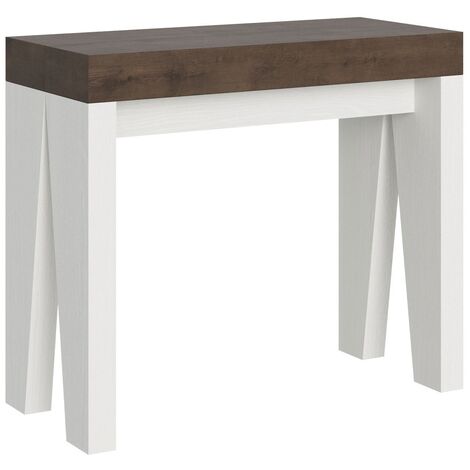 Console extensible bois noyer pieds blanc 8 personnes 40 à 196cm Naxo-Support 4 pieds