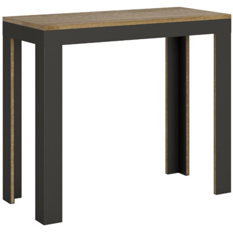 Console extensible bois pieds bois et acier anthracite Liva evolution 4 pieds 3 rallonges-Naturel-4 pieds-3 rallonges